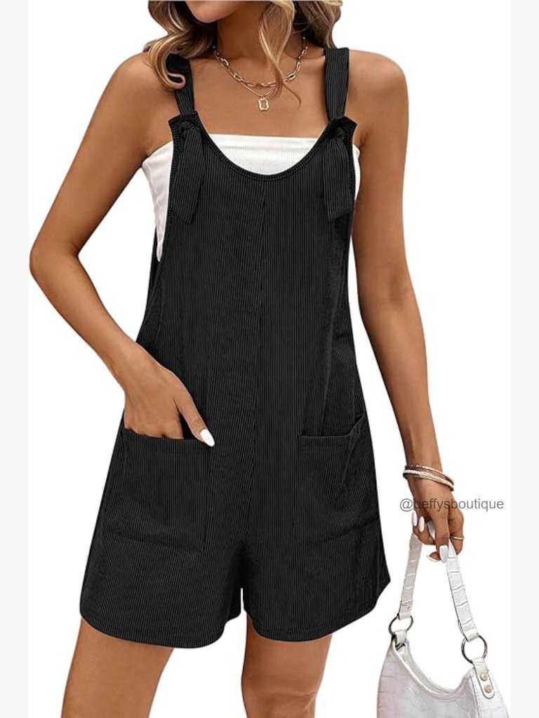 Ribbed Knit Jumpsuit Romper Wide Leg Shorts Sleeveless Loose Fit